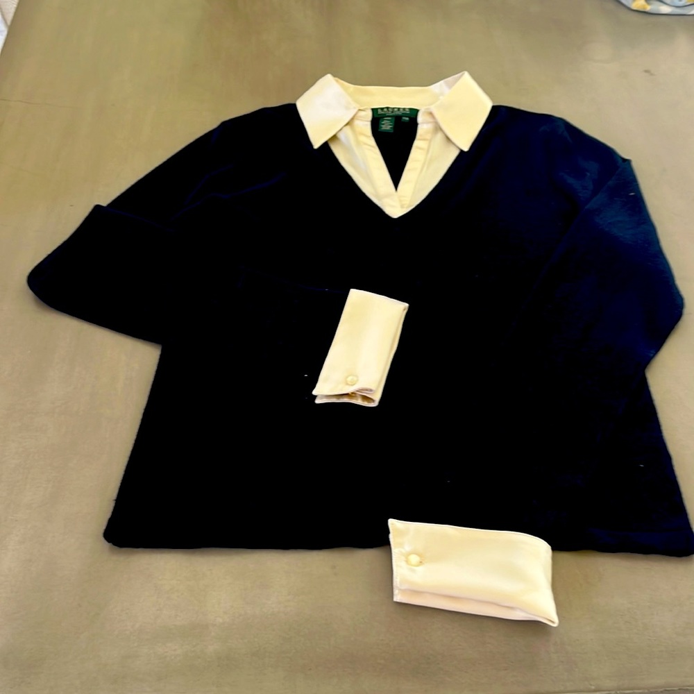 Ralph Lauren sweater w silk collar and cuffs